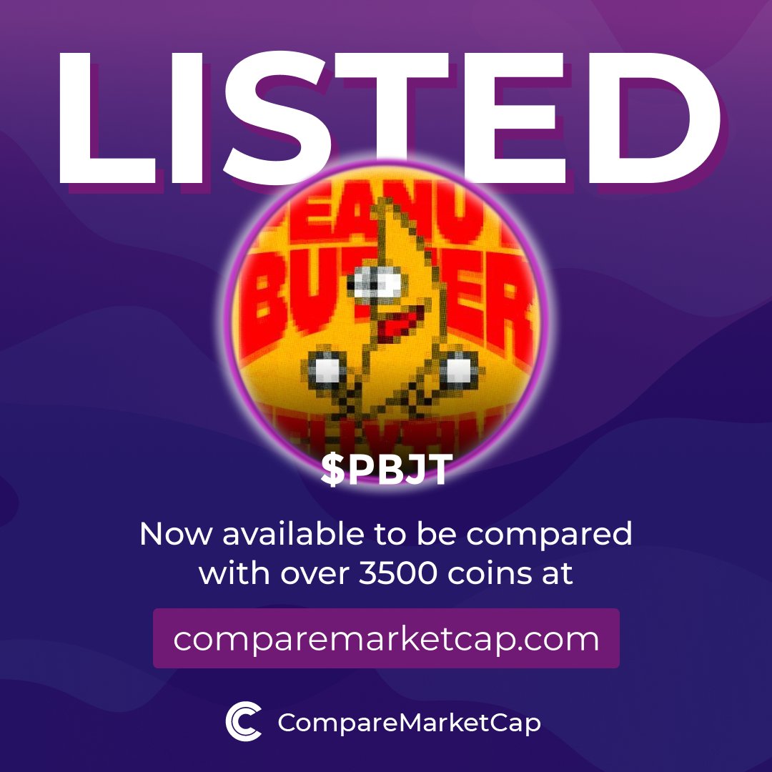 comparemcap's tweet photo. $PBJT is now listed on https://t.co/Ors61B7N04!

📈$5.1M
💸$0.005

Check Peanut Butter Jelly Time on:
Website: https://t.co/KSjLEquv8w
X: @meme_PBJT https://t.co/lSj5GLhLXz