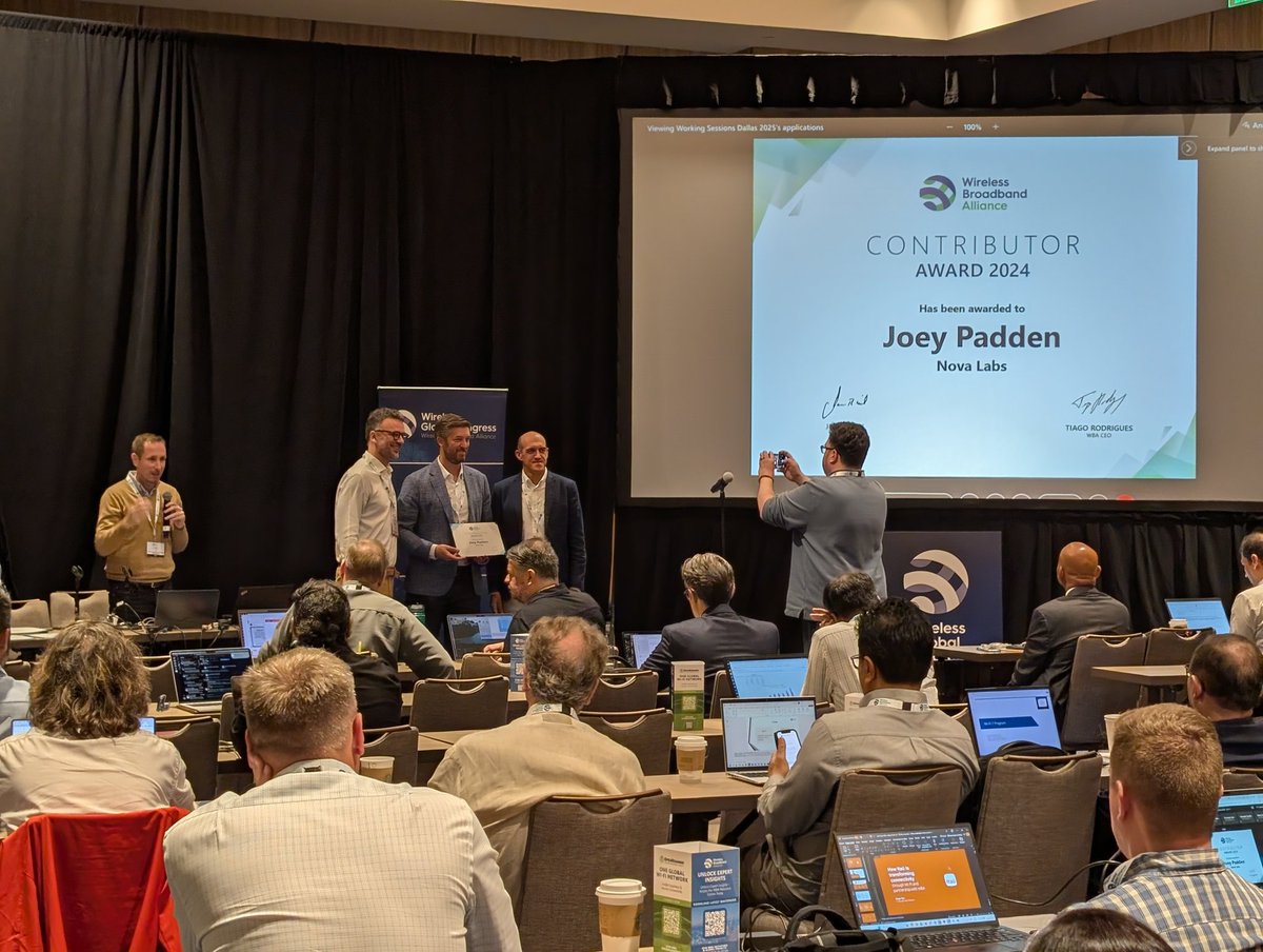 Mario Di Dio ๐ (@didiomario) on Twitter photo <a href="/paddenj/">JPad๐</a> receiving the <a href="/WBAlliance/">Wireless Broadband Alliance (WBA)</a> 2024 contribution award for leading the work of the access metrics working group with <a href="/helium/">Helium๐</a>!
Did I say dream team today yet?
DREAM TEAM!!!! <a href="/paddenj/">JPad๐</a> receiving the <a href="/WBAlliance/">Wireless Broadband Alliance (WBA)</a> 2024 contribution award for leading the work of the access metrics working group with <a href="/helium/">Helium๐</a>!
Did I say dream team today yet?
DREAM TEAM!!!!