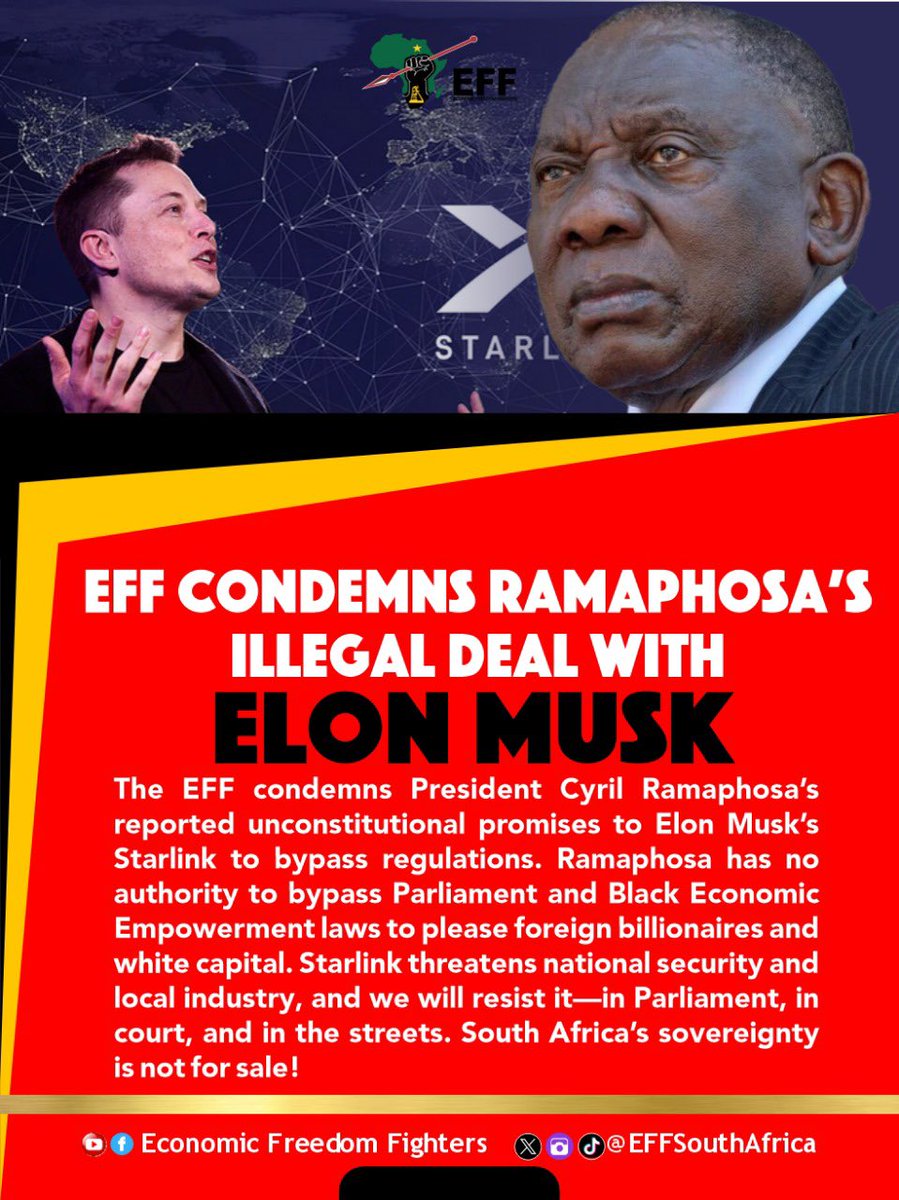 EFF CONDEMNS RAMAPHOSA’S ILLEGAL DEAL WITH ELON MUSK