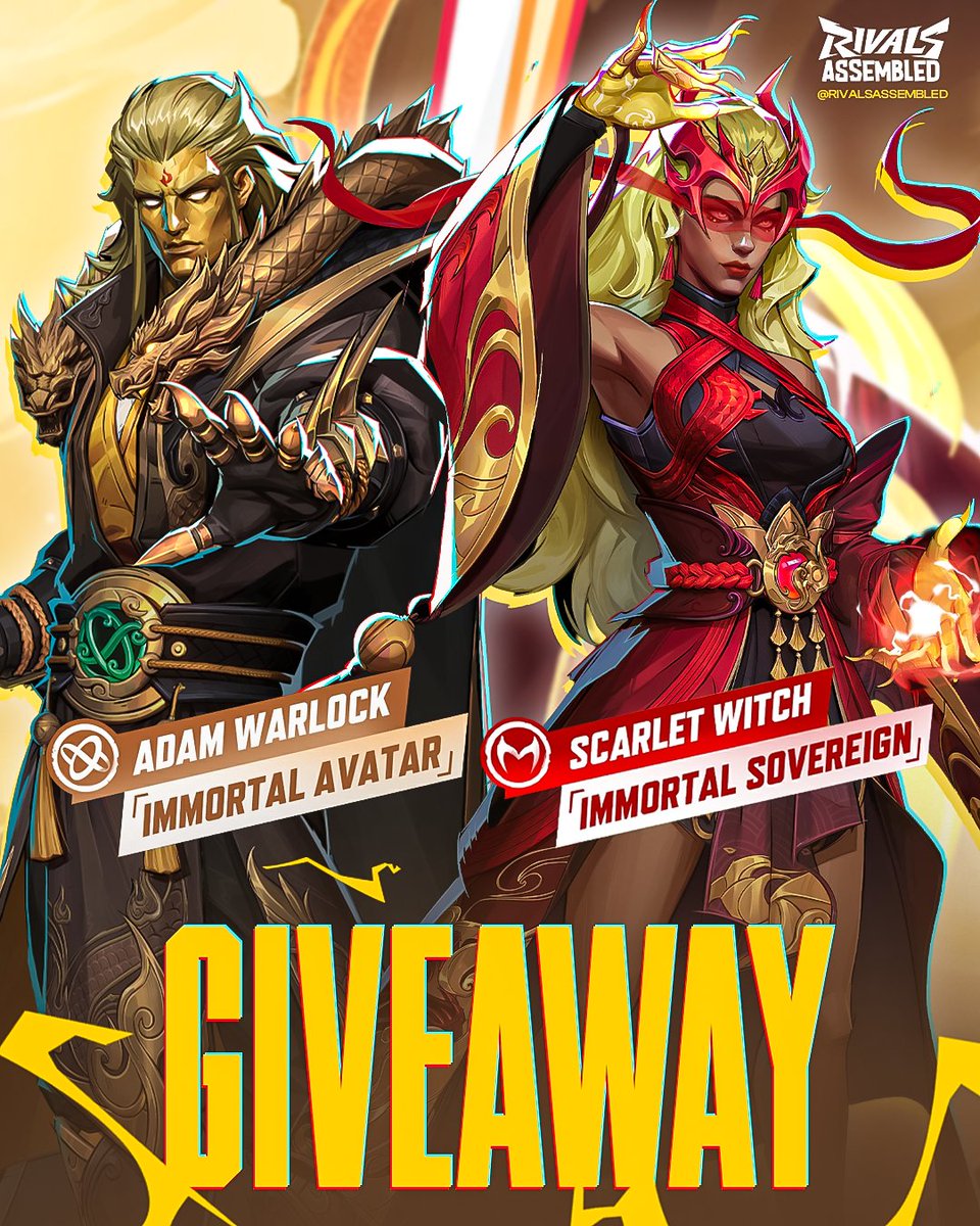 Marvel Rivals Intel (@rivalsassembled) on Twitter photo โผ๏ธADAM WARLOCK AND SCARLET WITCH GIVEAWAY
Giving away NEW IMMORTAL SKINS to 3 People:
๐Like + Retweet
๐โโ๏ธFollow <a href="/RivalsAssembled/">Marvel Rivals Intel</a> + <a href="/WildcardIntel/">Wildcard Intel</a>
๐ฌ Comment which skin you want!
๐
Ends Friday May 23 โผ๏ธADAM WARLOCK AND SCARLET WITCH GIVEAWAY
Giving away NEW IMMORTAL SKINS to 3 People:
๐Like + Retweet
๐โโ๏ธFollow <a href="/RivalsAssembled/">Marvel Rivals Intel</a> + <a href="/WildcardIntel/">Wildcard Intel</a>
๐ฌ Comment which skin you want!
๐
Ends Friday May 23
