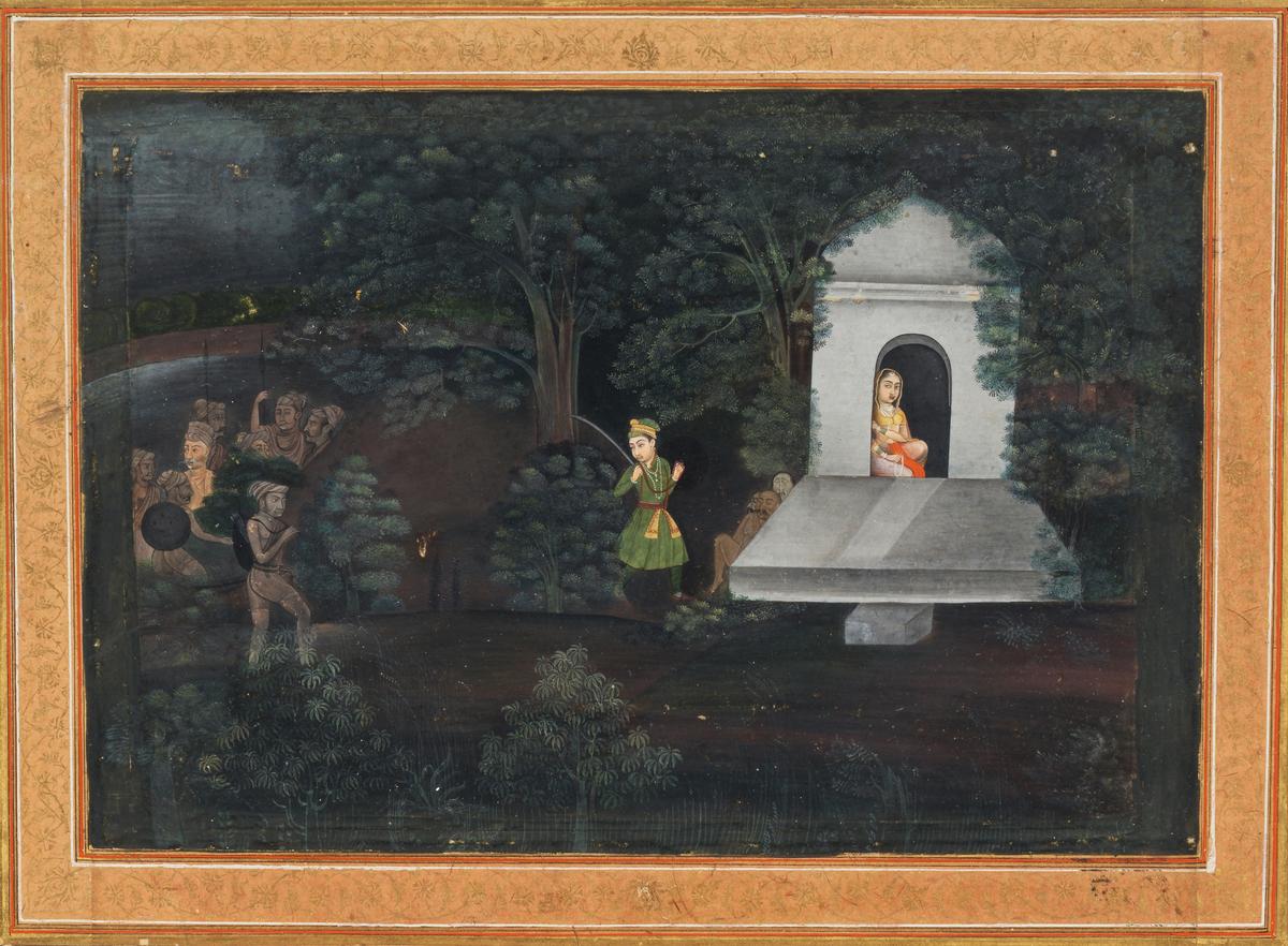 ssharadmohhan's tweet image. We saw the recent #IndiaPakistanConflict was intense during the nights
So, this c1750 #Mughal painting from #Awadh on upcoming @bonhams1793 sale of 22nd May
'A Prince Defends a Maiden & a Group of Sadhus from a group of Hunters, perhaps Bhils, who approach a Hermitage at Night'
