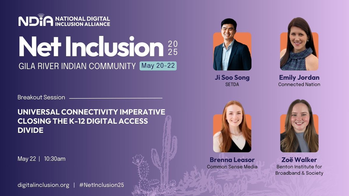 Are you at  Net Inclusion taking place today through Thursday in Arizona? digitalinclusion.org/netinclusion20…

Be sure to look for our #ConnectedNation's own Emily Jordan!  She's part of the CAN'T MISS panel focused on connectivity for K-12 students. 🏫