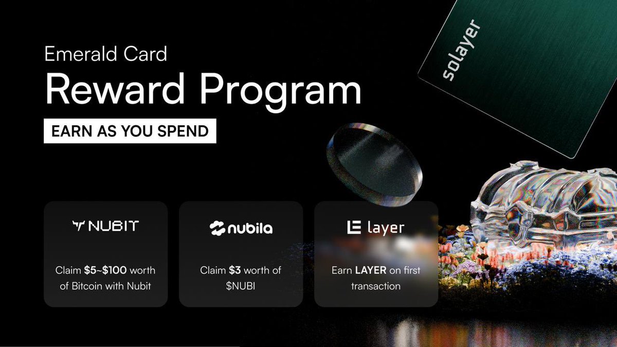 Solayer (@solayer_labs) on Twitter photo 3 Emerald Reward programs are now live
start spending stablecoin today with <a href="/emerald_card/">Solayer Emerald</a> and earning onchain rewards 💠 3 Emerald Reward programs are now live
start spending stablecoin today with <a href="/emerald_card/">Solayer Emerald</a> and earning onchain rewards 💠