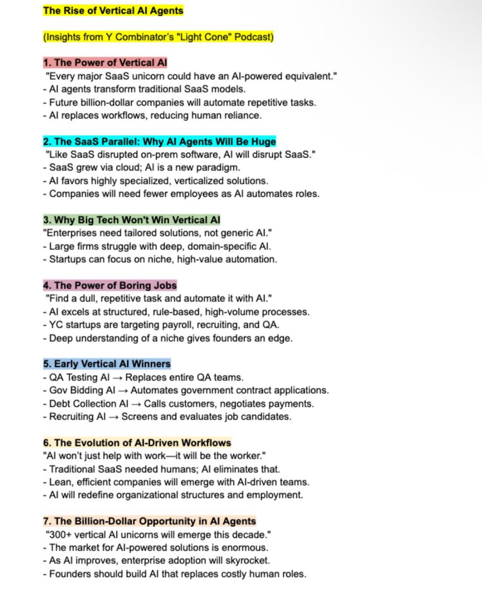 The formula for vertical AI agents:

[One niche] + [One painful task] + [One agent that replaces it] = An agent that sells itself.

— eCom Brands → Post-purchase upsell &amp; retention agent
— Marketing Agencies → Lead gen + auto-qualification assistant
— Coaches &amp; Consultants →