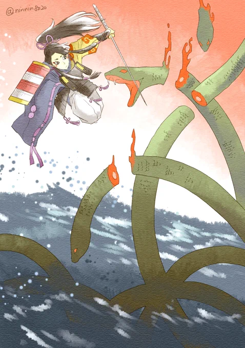 #ドイヒーひとコマ
新規絵もないし過去絵まつり
スサノーの変移
少年案は牛若丸的なイメージだったよ
魚類案は姉兄と違って目つきが優しい案だったよ 性格も天真爛漫だった
色々考えて今のチンピラが出来上がったよ アホだから動かしやすい 