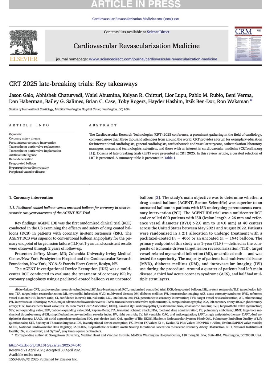 Jason Galo, MD (@jgalo92) on Twitter photo The CRT 2025 Late-Breaking Trials summary is now available online:
sciencedirect.com/science/articl…
<a href="/ronwaksman/">ron waksman</a> <a href="/BCase07/">BCaseMD</a> <a href="/CRT_meeting/">CRT Meeting</a> The CRT 2025 Late-Breaking Trials summary is now available online:
sciencedirect.com/science/articl…
<a href="/ronwaksman/">ron waksman</a> <a href="/BCase07/">BCaseMD</a> <a href="/CRT_meeting/">CRT Meeting</a>