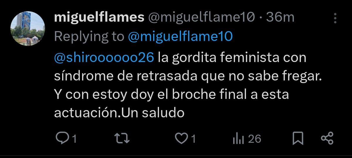 TheKingKaiser (@thekingkaiser9) on Twitter photo Este es <a href="/miguelflame10/">miguelflames</a> , Homófobo que utiliza maricon como insulto, utilizando la palabra retrasado, metiéndose con el feminismo y con las apariencias de las mujeres utilizando *gordita* como insulto y burlándose de que la gente sufra bullying. Que opinan las ligas de esto? Este es <a href="/miguelflame10/">miguelflames</a> , Homófobo que utiliza maricon como insulto, utilizando la palabra retrasado, metiéndose con el feminismo y con las apariencias de las mujeres utilizando *gordita* como insulto y burlándose de que la gente sufra bullying. Que opinan las ligas de esto?
