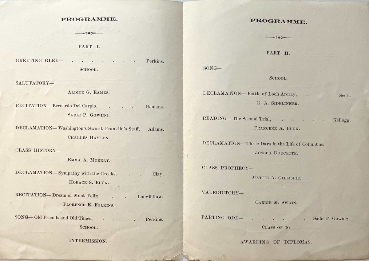 town_museum's tweet photo. Congratulations to the graduates of the WHS Class of 2025!

As we celebrate this year’s seniors, we also reflect on WHS’s earliest graduations.

Program
Wilmington, 1887
Gift of the Wilmington Memorial Library
2005.0201.009A

Photograph
Wilmington, 1874
FIC 2023.0000.072 https://t.co/0v9Aavkrhs
