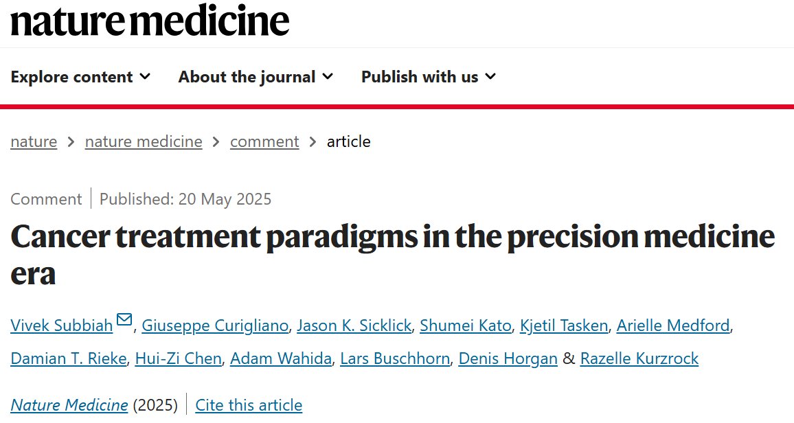 Vivek Subbiah, MD (@viveksubbiah) on Twitter photo 🚨🥁Exciting Nature Medicine Publication Announcement
👉Hot off the press on this #ClinicalTrialsDay !
Thrilled to share our <a href="/NatureMedicine/">Nature Medicine</a> paper:
"Cancer treatment paradigms in the precision medicine era"
👉We propose 5 BOLD strategic recommendations to modernize cancer 🚨🥁Exciting Nature Medicine Publication Announcement
👉Hot off the press on this #ClinicalTrialsDay !
Thrilled to share our <a href="/NatureMedicine/">Nature Medicine</a> paper:
"Cancer treatment paradigms in the precision medicine era"
👉We propose 5 BOLD strategic recommendations to modernize cancer