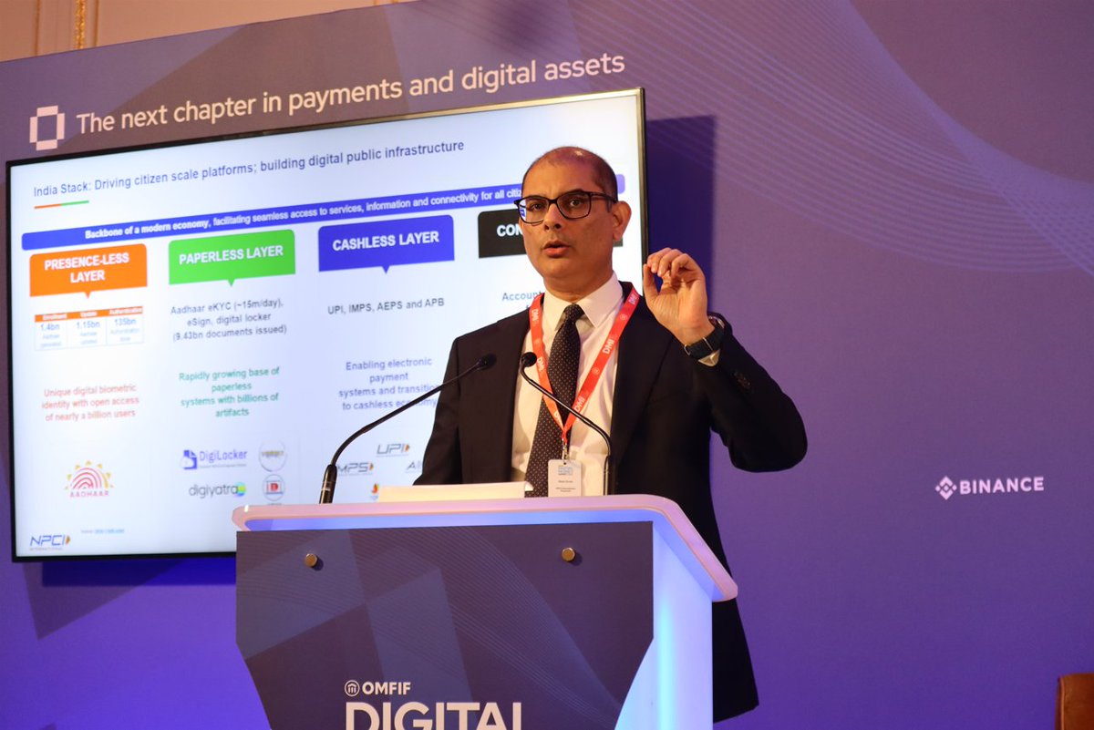 OMFIFDMI's tweet image. 馃審How is #India transforming the future of global payments?
"Access, transparency, speed and affordability, we are driven by these principles and we want to play a big role in transforming digital payments".
Ritesh Shukla, Chief Executive Officer, @NPCI_Intl, shares insights.