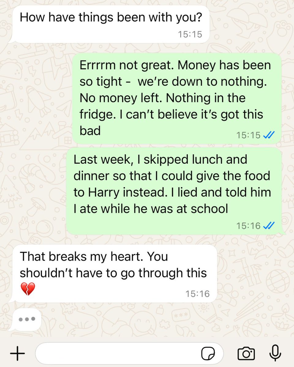 This is what hunger looks like in the UK right now. 

❌ No child should grow up in a home where there’s no food in the fridge. 

❌ No parent should have to choose between eating and feeding their child.