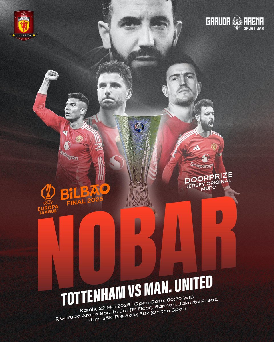 (3/3) 

LIVE SCREENING UIJKT! 

🥊: Spurs vs Man. United 
🗓: Kamis, 22 Mei 2025
📍: Garuda Arena Sports Bar (1st Floor, Sarinah, Jakarta Pusat)
⏰: 00.30 WIB (Open Gate)
💶: 35k (Presale) | 50k (OTS)

CP: Asad [WA: 0811-8128-897] | Ramdani [WA: 0899-0006-336]

#UIJKT