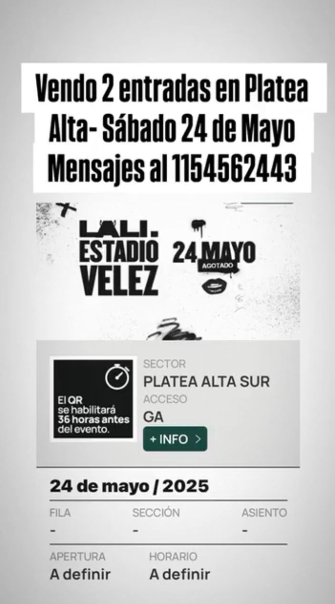 _micaelarocio's tweet photo. Vendo entrada para #Lali 24-5 platea alta sur https://t.co/cFQNVOu7Fn