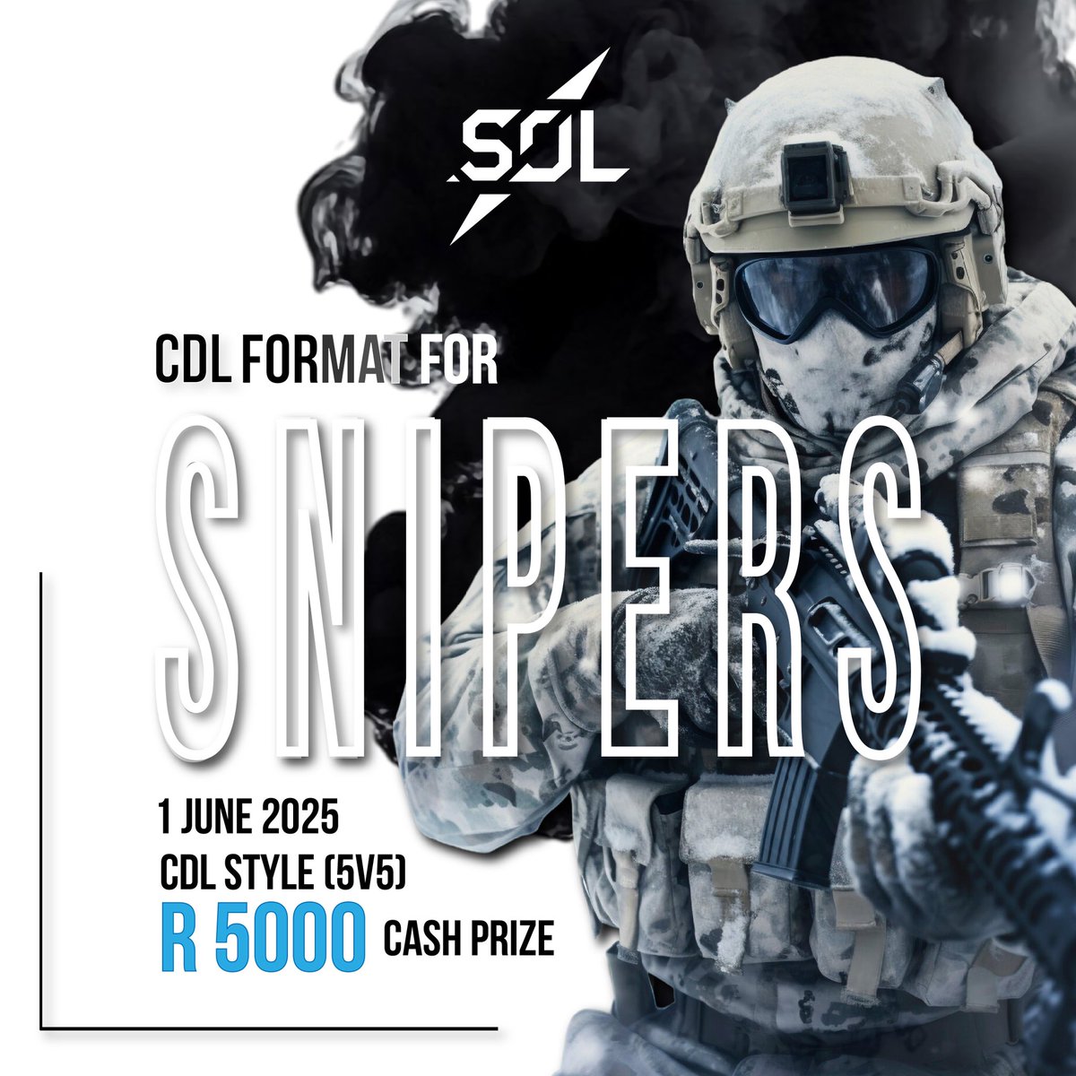 SOL will be hosting a R5000 snipers only tournament. 

Make sure to get your team ready and check out their discord!

linktr.ee/snipersonlylea…

#fyp #bo6 #cdl #cod