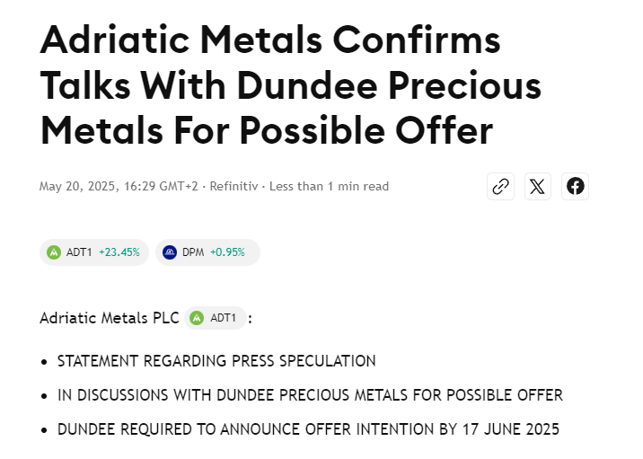 Valarian11's tweet photo. Hello Adriatic Metals $ADT.ax, takeover bid? 👀 https://t.co/t2n40A95C2
