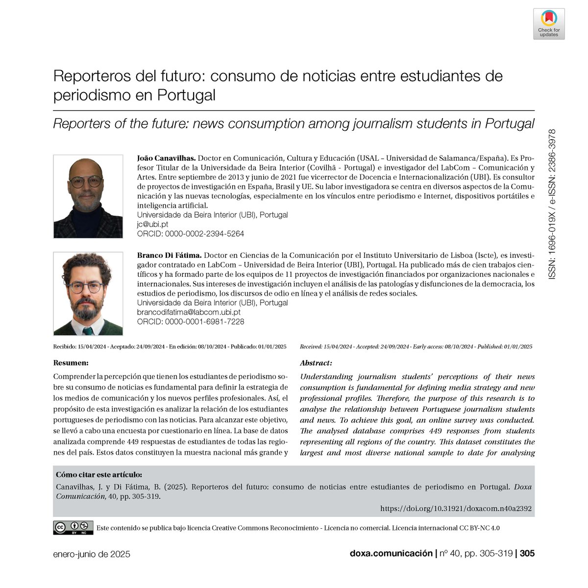 Doxa Comunicación (@doxacom) on Twitter photo Reporteros del futuro: consumo de noticias entre estudiantes de periodismo en Portugal
👌🏻 Por João Canavilhas y Branco Di Fátima de la <a href="/UBI_pt/">Univ. Beira Interior</a>
DOI: doi.org/10.31921/doxac…
#periodismo #consumodenoticias #perfilesprofesionales #mediostradicionales #universitarios Reporteros del futuro: consumo de noticias entre estudiantes de periodismo en Portugal
👌🏻 Por João Canavilhas y Branco Di Fátima de la <a href="/UBI_pt/">Univ. Beira Interior</a>
DOI: doi.org/10.31921/doxac…
#periodismo #consumodenoticias #perfilesprofesionales #mediostradicionales #universitarios