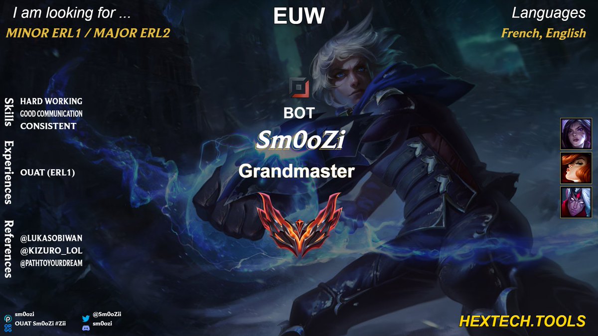 Sm0oZi (@sm0ozii) on Twitter photo After multiple splits in ERL1 with <a href="/ouat_lol/">Once Upon A Team</a> I'm LFT for summer.
I consider all offers.
DM on discord are open !
Vods are available upon request.
References: <a href="/lukasobiwan/">OUAT Lukasobiwan</a> <a href="/Kizuro_lol/">Adam Pokorný</a> <a href="/pathtoyourdream/">Path</a> After multiple splits in ERL1 with <a href="/ouat_lol/">Once Upon A Team</a> I'm LFT for summer.
I consider all offers.
DM on discord are open !
Vods are available upon request.
References: <a href="/lukasobiwan/">OUAT Lukasobiwan</a> <a href="/Kizuro_lol/">Adam Pokorný</a> <a href="/pathtoyourdream/">Path</a>