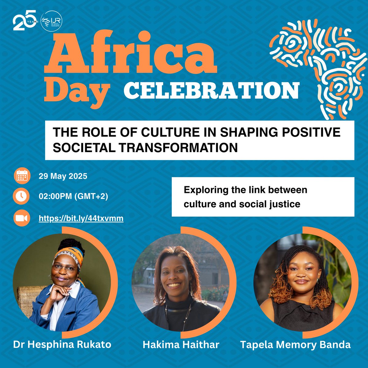 Our #AfricaDay celebration on 29 May will feature an insightful conversation on Africa’s journey of unity and the role of culture in driving positive societal transformation. We’ll explore the link between culture and social justice with:
Dr Hesphina Rukato @
Ms Hakima Haithar
Ms