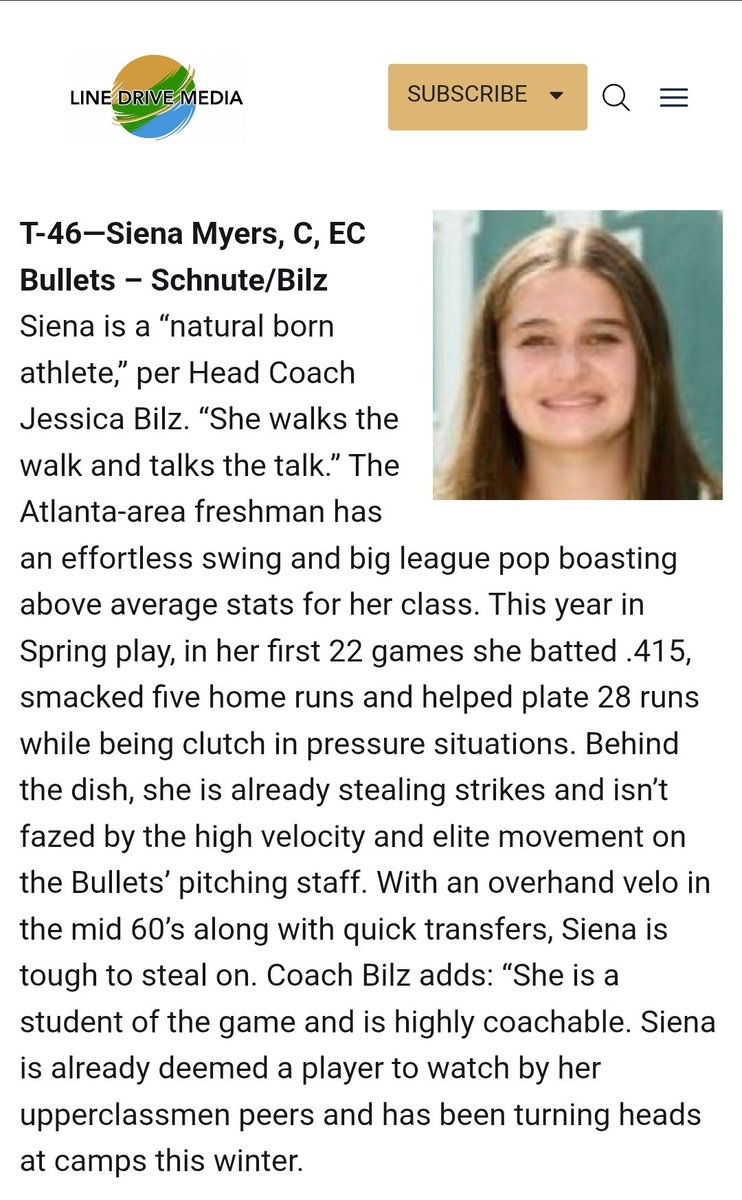 EC Bullets Schnute/Bilz 16u (@ec05bilz) on Twitter photo Congratulations to our girl 2028 <a href="/SienaMyers2028/">Siena Myers</a> for making top 50 in the nation from <a href="/LineDsoftball/">Line Drive Media</a>
We are so proud of you and can not wait to watch you thrive this season!
It's just the beginning!
<a href="/EastCobbBullets/">EC Bullets Fastpitch</a> Congratulations to our girl 2028 <a href="/SienaMyers2028/">Siena Myers</a> for making top 50 in the nation from <a href="/LineDsoftball/">Line Drive Media</a>
We are so proud of you and can not wait to watch you thrive this season!
It's just the beginning!
<a href="/EastCobbBullets/">EC Bullets Fastpitch</a>