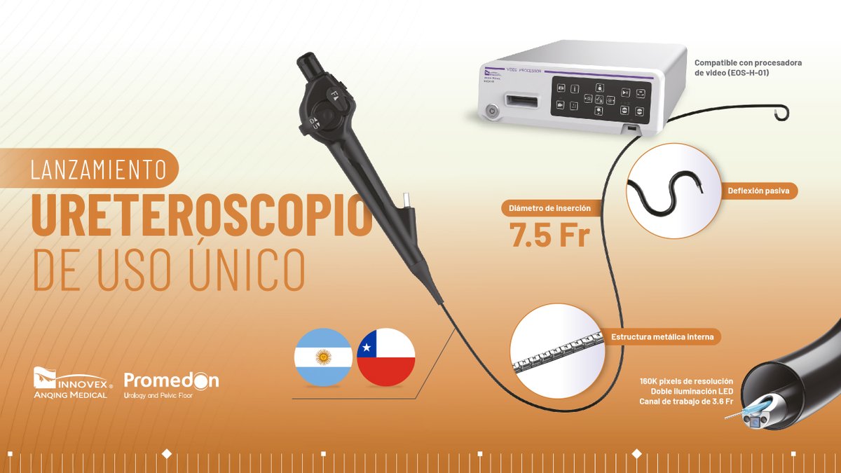 Ya esta aquí!
Ureteroscopio de uso único de 7.5Fr
Distribuidores exclusivos de Innovex en Argentina y Chile
Conozca sus ventajas aquí:👇 
🟠shorturl.at/7PHP8
#ureteroscopio #Promedon <a href="/PromedonUPF/">Promedon Urology and Pelvic Floor</a> #UroSoME