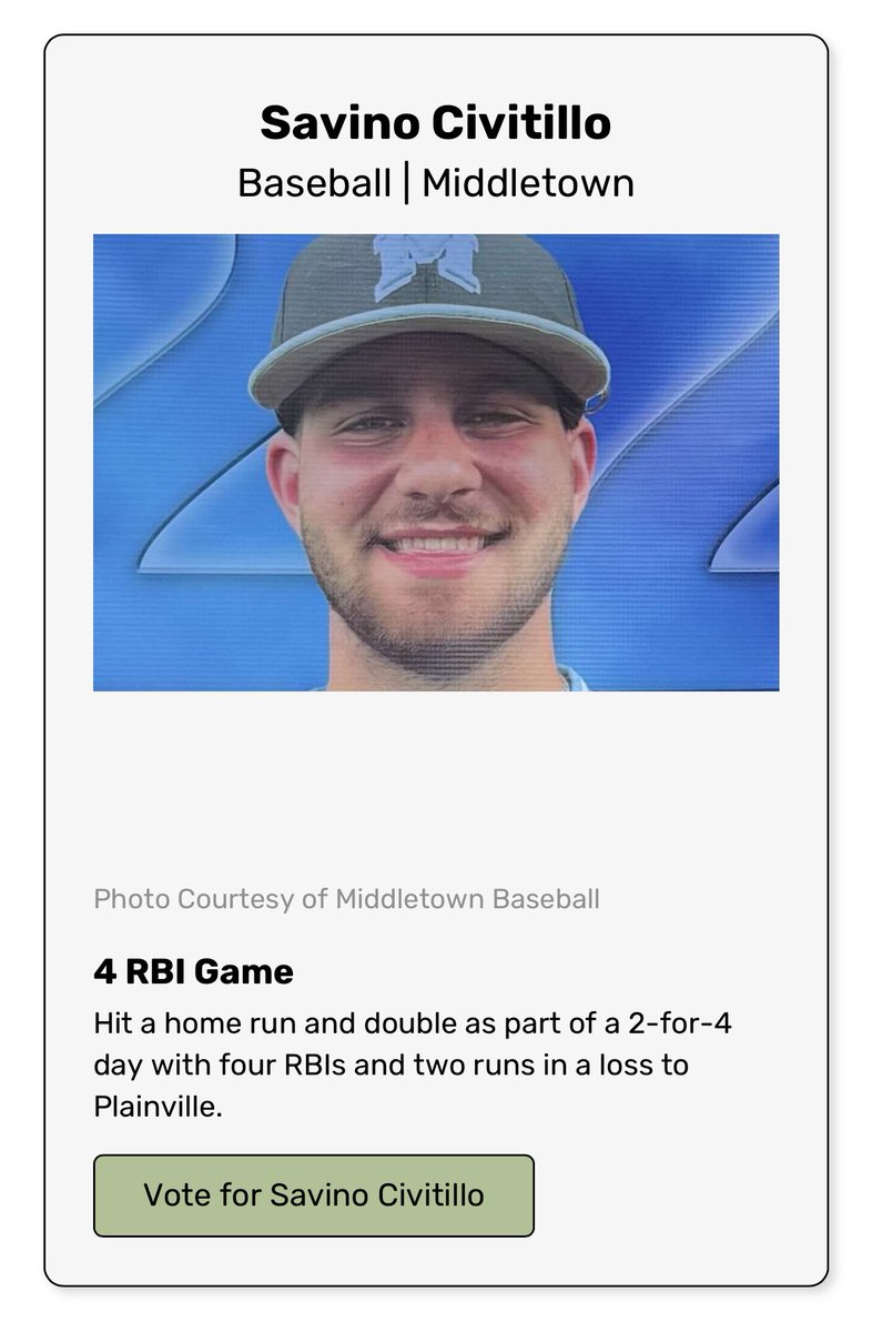 Vote for Savino Civitillo in this weeks @GameTimeCT Athlete of the Week poll! #ctbase

ctinsider.com/projects/2024/…