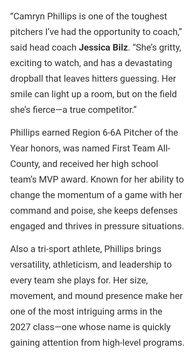 EC Bullets Schnute/Bilz 16u (@ec05bilz) on Twitter photo That's our girl 2027 RHP <a href="/CamPhillips2027/">Camryn Phillips 2027</a> making the top 100 in the nation.
Big time arm in the 2027 class. You will see lots of reps this summer from this stud!
<a href="/EastCobbBullets/">EC Bullets Fastpitch</a>
<a href="/ExtraInningSB/">EXTRA INNING SOFTBALL</a> That's our girl 2027 RHP <a href="/CamPhillips2027/">Camryn Phillips 2027</a> making the top 100 in the nation.
Big time arm in the 2027 class. You will see lots of reps this summer from this stud!
<a href="/EastCobbBullets/">EC Bullets Fastpitch</a>
<a href="/ExtraInningSB/">EXTRA INNING SOFTBALL</a>