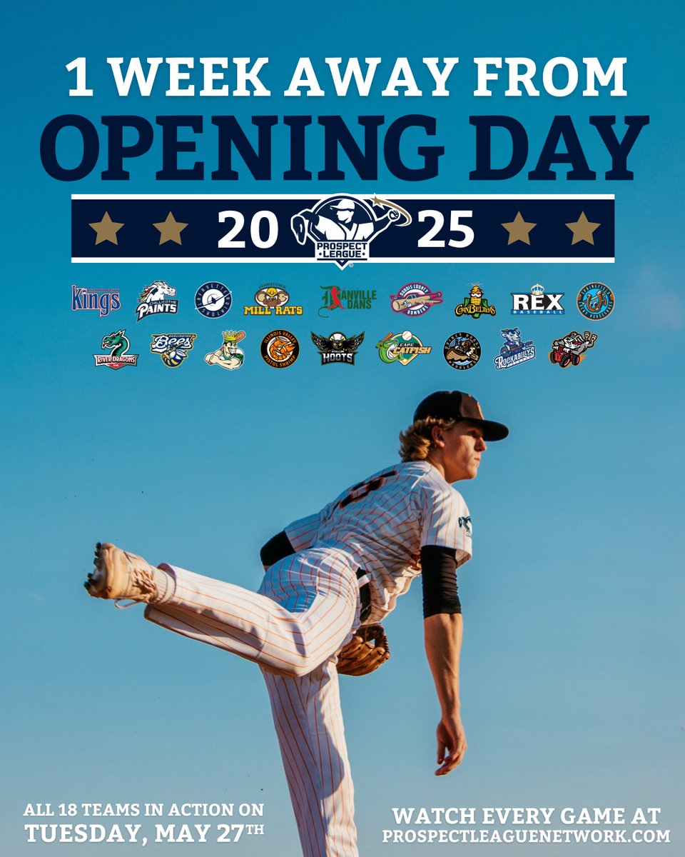 Opening Day 2025 is just ONE WEEK away! ⚾️

Are you ready for baseball to be back in your favorite Prospect League stadium? #BaseballIsBetter