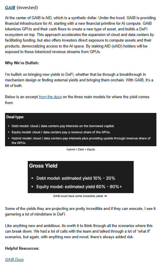 Nomatic (@nomaticcap) on Twitter photo Cap 2 just opened for <a href="/gaib_ai/">GAIB ๐ | AiFi</a>. I believe Cap 1 filled ~$5M in under 1 hour. For details on how to get involved, see the post below.
We wrote about GAIB in our "Tokens on our Radar" piece (link to full piece in next post).
Here's why we like it (note: we're also investors): Cap 2 just opened for <a href="/gaib_ai/">GAIB ๐ | AiFi</a>. I believe Cap 1 filled ~$5M in under 1 hour. For details on how to get involved, see the post below.
We wrote about GAIB in our "Tokens on our Radar" piece (link to full piece in next post).
Here's why we like it (note: we're also investors):