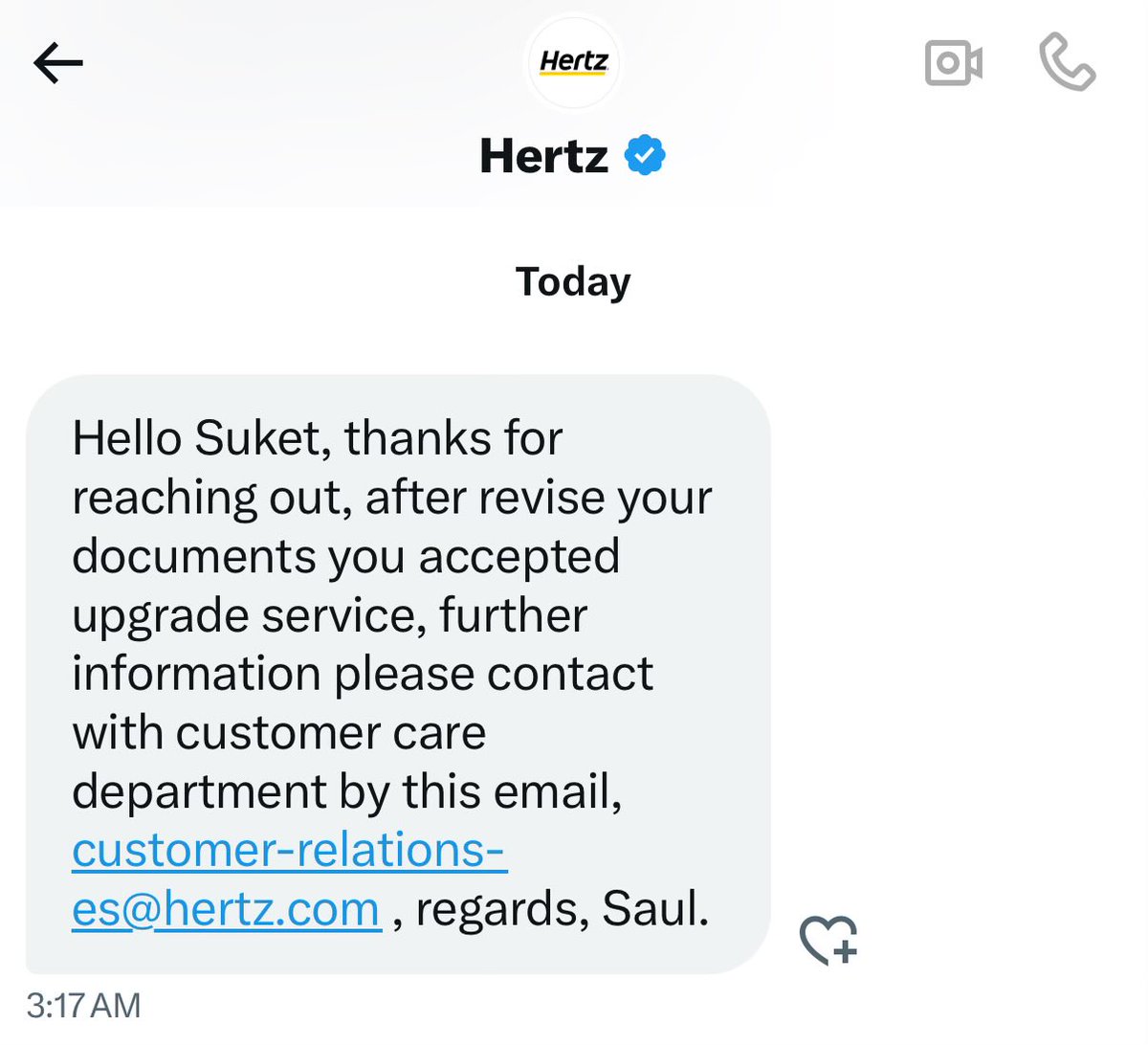 _suketk's tweet photo. @InezFeltscher @Hertz Can confirm, here’s what they said after a day of back and forth asking me questions that were already answered in my post (which is what prompted them to reach out). https://t.co/s4ebvFK1VY