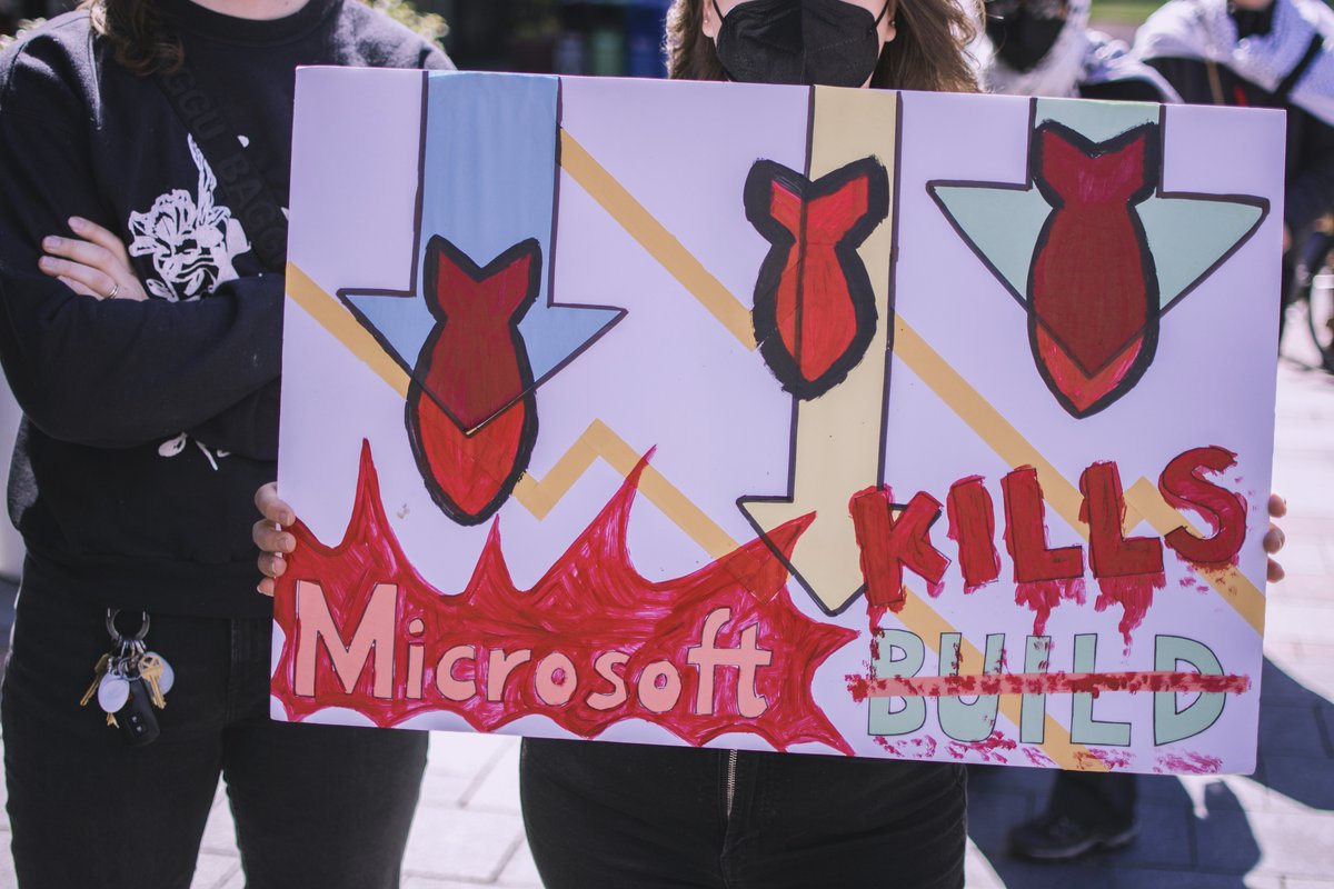 Despite SPD and Microsoft Build security brutally retaliating, launching pepper spray and arresting a protestor, we stood resolute and continued our rally. SPD, KKK, IOF, ALL THE SAME!