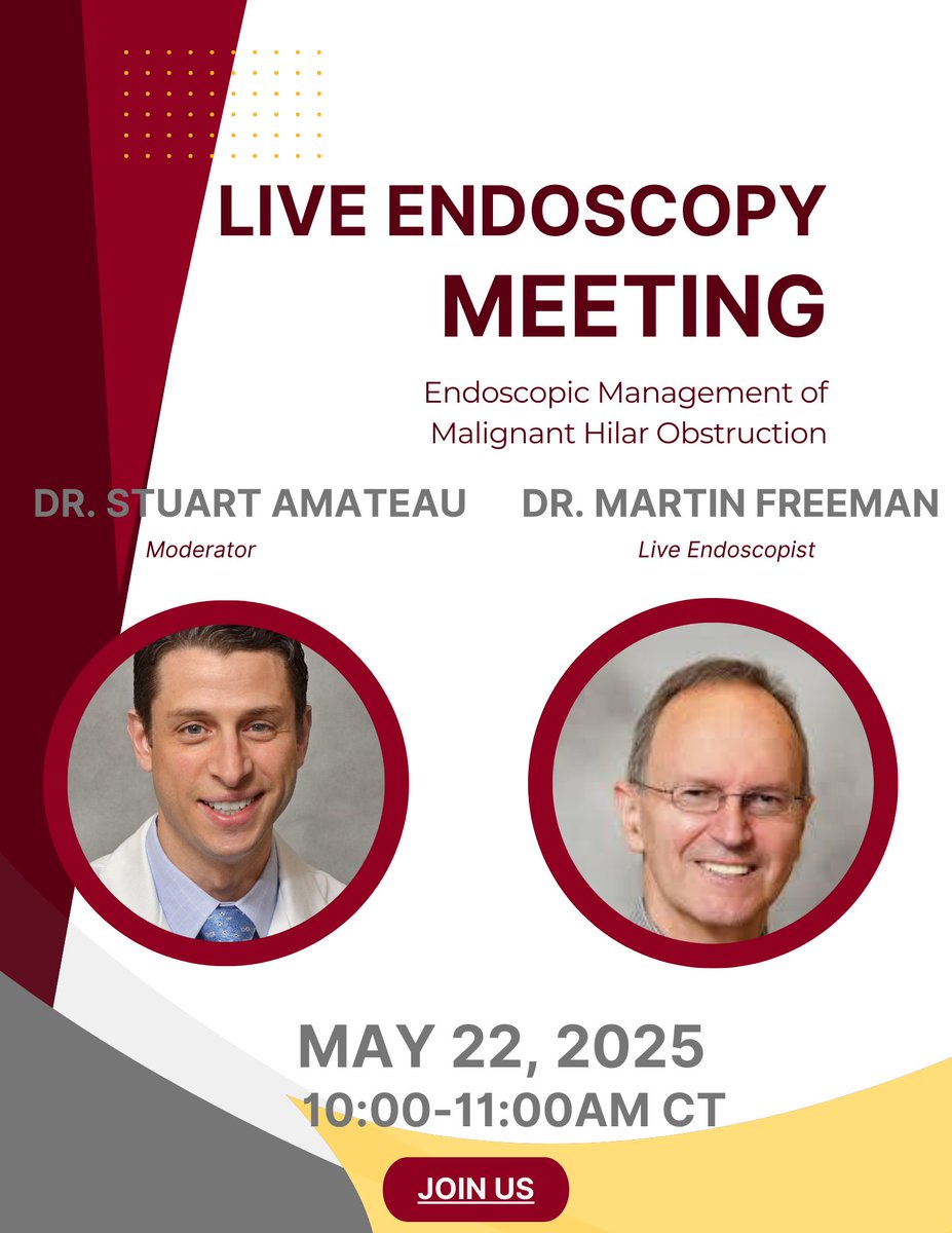 Join us for a virtual endoscopy meeting, featuring 2 of our own faculty members, Dr. Stuart Amateau (Moderator) and Dr. Martin Freeman (Live Endoscopist). To register for this meeting, visit here: endoscopyonair.com/event/endoscop…