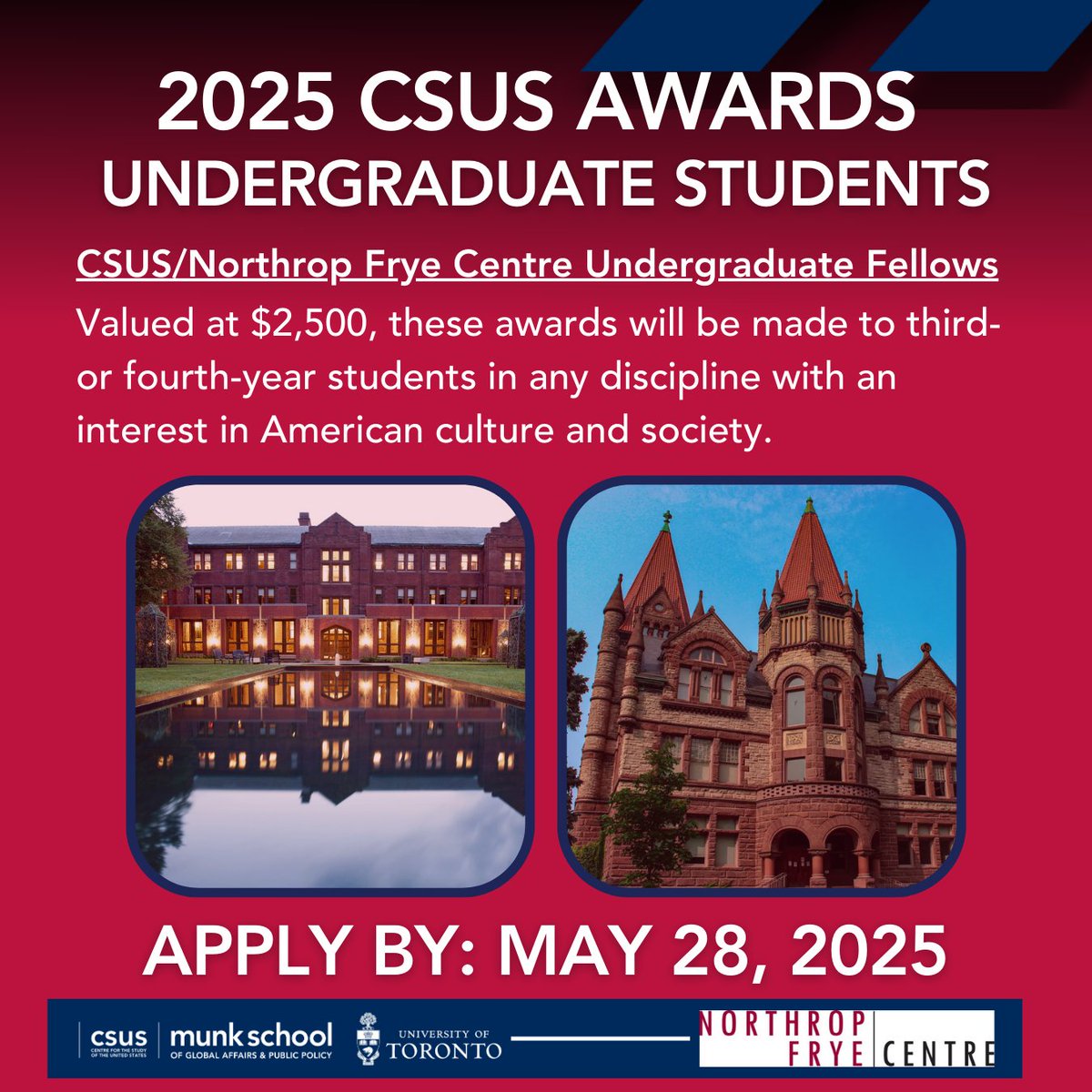 ⏳ 1 week left to apply!

📢 CSUS 2025 Awards ✍️ Writing Award for outstanding AMS essays  📚  CSUS/Northrop Frye Fellow for students passionate about American society  📚New Associates Award for 4th year AMS majors with financial need 
📅 Deadline: May 28 tinyurl.com/yc82jnwp
