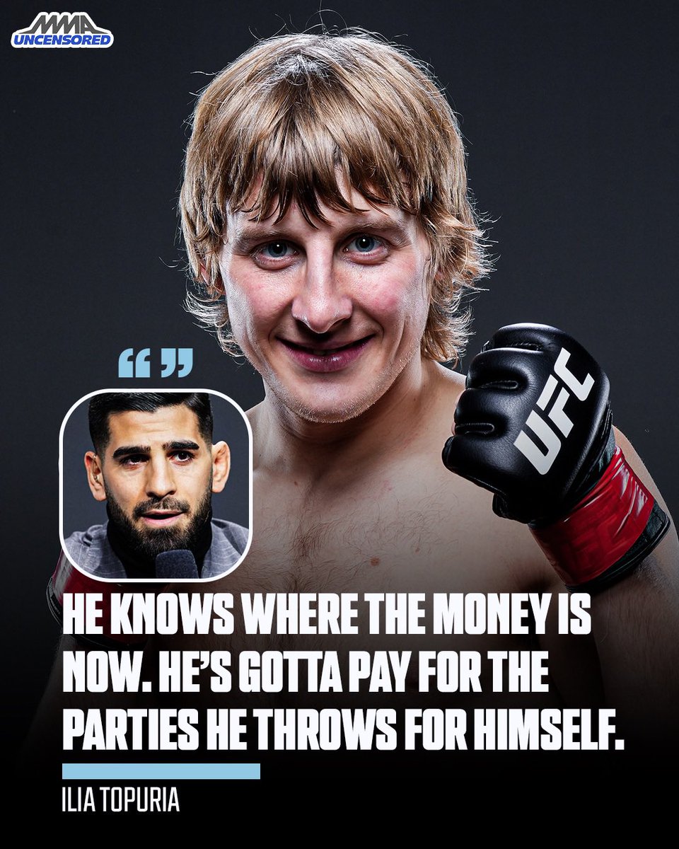 MMAUNCENSORED1's tweet image. Ilia Topuria fires back at Ilia Topuria 👀

“He knows where the money is now. He’s gotta pay for the parties he throws for himself.” 😳🔥

(Via:@Topuriailia) 

#IliaTopuria #PaddyPimblett #UFC #MMA #UFC317 #CombatSports #UKMMA