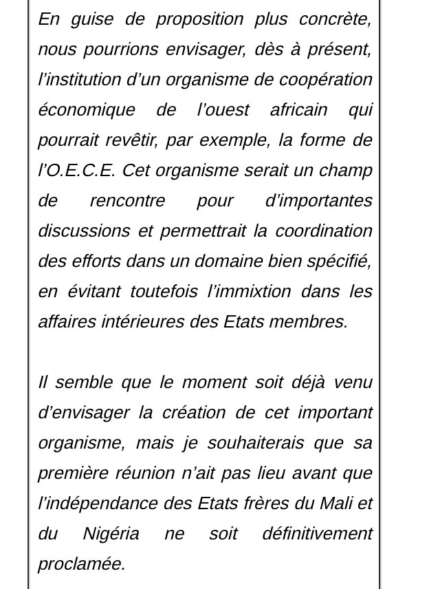 <a href="/Rasmane85385853/">Rasmane Waali</a> La CEDEAO d’ailleurs qui était un projet , une vision de Sylvanus OLYMPIO comme il affirme dans son discours-programme devant l’assemblée nationale du Togo le 27 Avril 1960. 
Pour OLYMPIO, il fallait d’abord passer par une Union économique avant d’aller vers une union politique.
