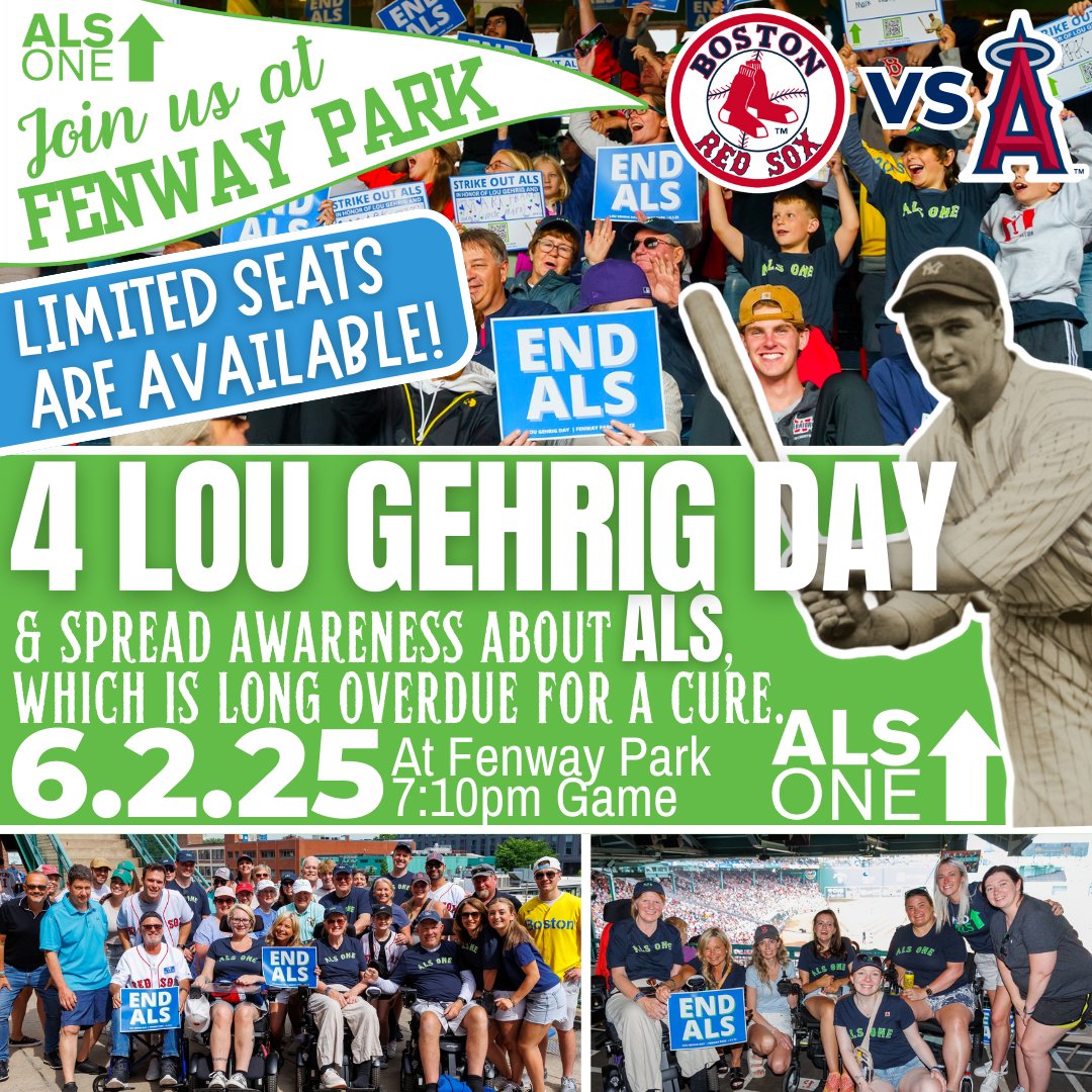 ALS ONE (@alsone_official) on Twitter photo Limited seats are still available! Dear #ALS community, let us Take You Out To The Ballgame! Join us for a special night of #ALSAwareness on 6/2 for #LG4Day <a href="/fenwaypark/">Fenway Park</a> as the <a href="/RedSox/">Red Sox</a> face the <a href="/Angels/">Los Angeles Angels</a> while we honor all #ALSimpactedfamilies. info@alsone.org #StrikeOutALS #EndALS Limited seats are still available! Dear #ALS community, let us Take You Out To The Ballgame! Join us for a special night of #ALSAwareness on 6/2 for #LG4Day <a href="/fenwaypark/">Fenway Park</a> as the <a href="/RedSox/">Red Sox</a> face the <a href="/Angels/">Los Angeles Angels</a> while we honor all #ALSimpactedfamilies. info@alsone.org #StrikeOutALS #EndALS