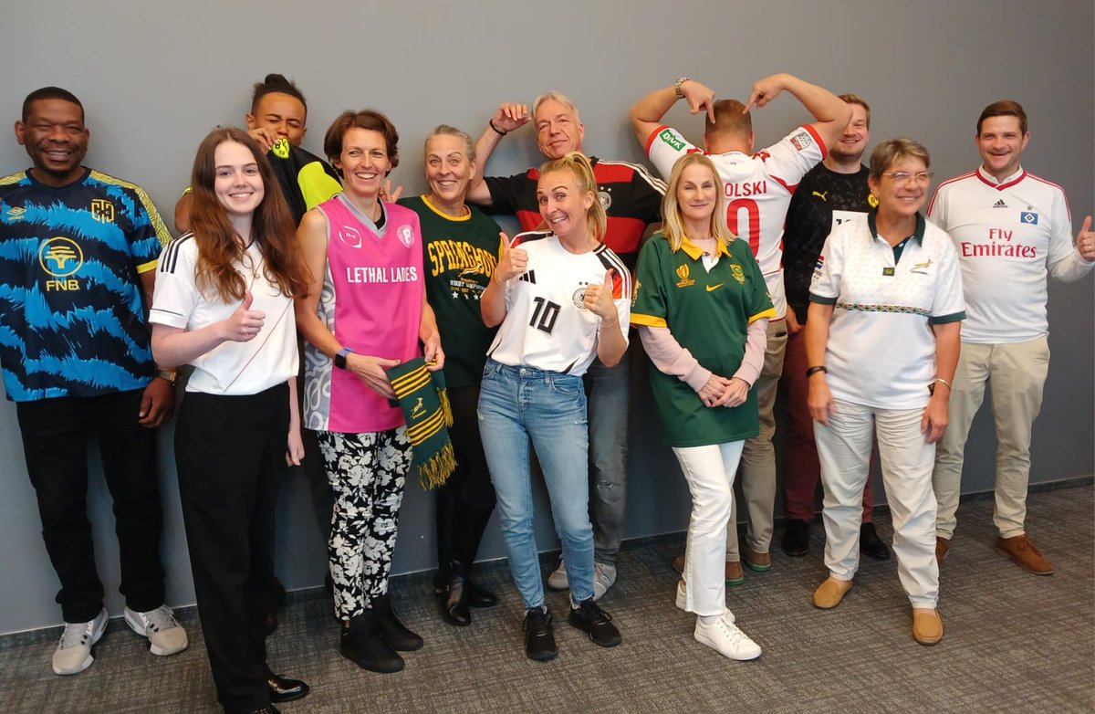 Tanja Werheit (@germanycapetown) on Twitter photo Today we celebrated #InternationalJerseyDay at the Consulate! Our team rocked their favourite jerseys from clubs in 🇩🇪and 🇿🇦, and of course, the national teams.
<a href="/GermanyinSA/">Germany in SA</a> Today we celebrated #InternationalJerseyDay at the Consulate! Our team rocked their favourite jerseys from clubs in 🇩🇪and 🇿🇦, and of course, the national teams.
<a href="/GermanyinSA/">Germany in SA</a>