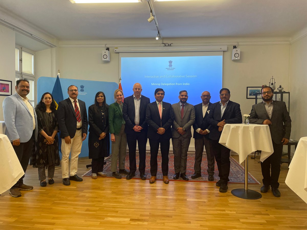The Embassy hosted a distinguished delegation from India's mining sector, which included representatives from renowned organizations such as Tata Group, Hindalco, and Business Sweden India, among others. The discussions centered around potential collaborations between the mining