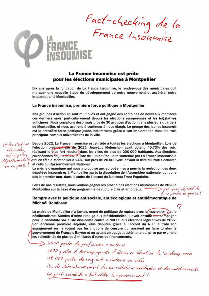 JeunesSoc34's tweet photo. La France insoumise ne cache désormais plus ses ambitions. Quel est son projet ? Rompre avec la politique de gauche menée à Montpellier depuis 2020.

Face aux mensonges, place au fact checking ⬇️ https://t.co/VGMI69bB0F