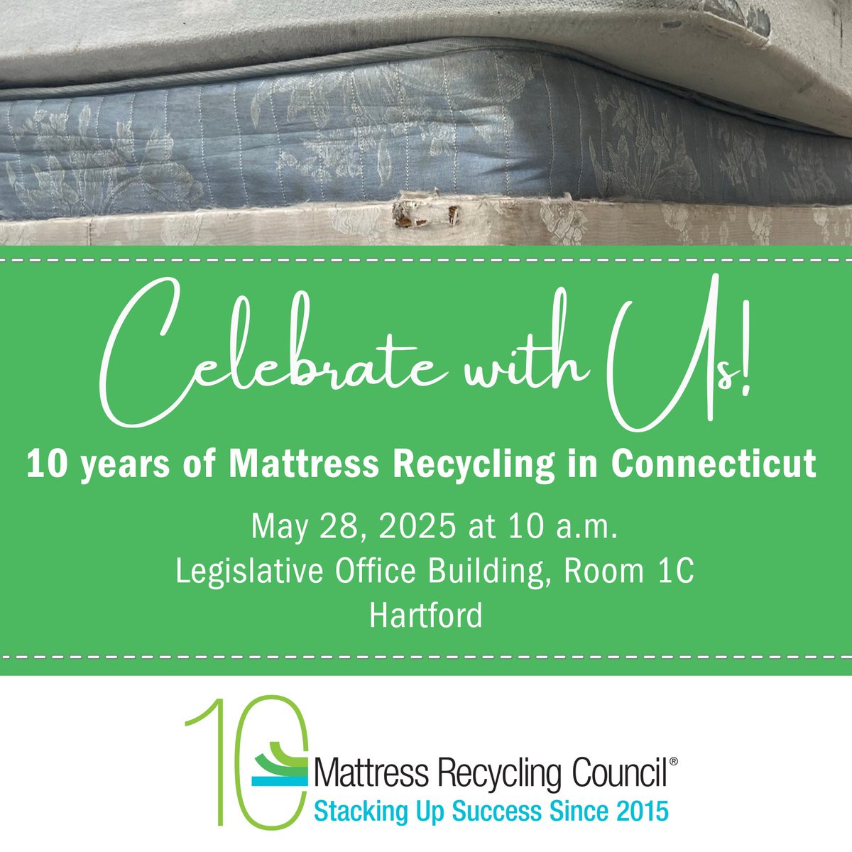 For the past 10 years, Connecticut has set the standard for mattress recycling—and the impact has been significant. Thank you for being part of the progress. Help us celebrate this milestone! 

#MattressRecycling #Connecticut