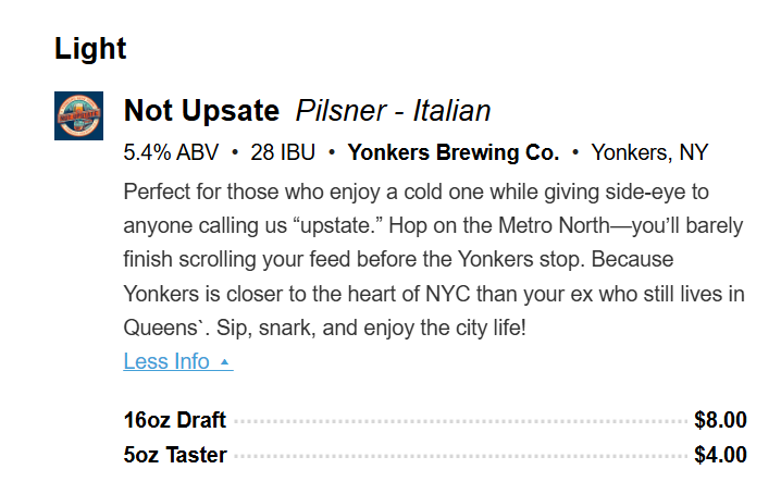 JonCampbellNY's tweet photo. It has come to my attention that Yonkers Brewing Co. has a beer called "Not Upstate."

(It is presumably spelled correctly on the can.)

#WhereIsUpstate https://t.co/3ajyUktCvK