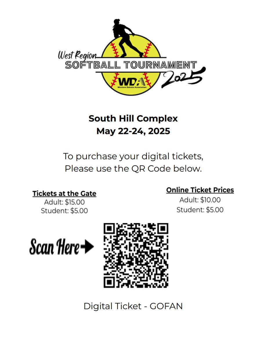 WDA Softball Fans!  Here is information on ticketing up in Minot.  #WDASoftball