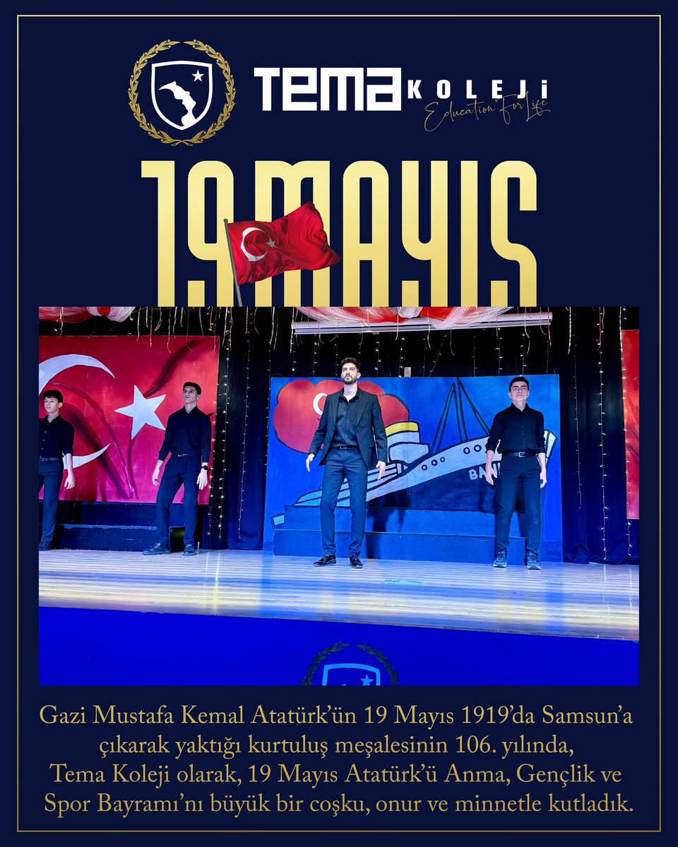 Gazi Mustafa Kemal Atatürk’ün 19 Mayıs 1919’da Samsun’a çıkarak yaktığı kurtuluş meşalesinin 106. yılında, Tema Koleji olarak, 19 Mayıs Atatürk’ü Anma, Gençlik ve Spor Bayramı’nı büyük bir coşku, onur ve minnetle kutladık.