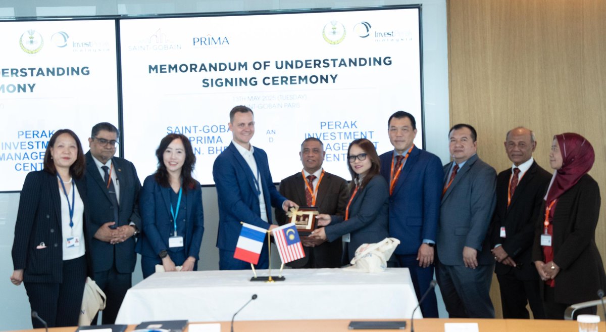 Ambassade de Malaisie (@myembparis) on Twitter photo On 13 May, YAB Dato’ Seri <a href="/saaranimohamad/">saaranimohamad</a> , Chief Minister of Perak, visited Saint-Gobain HQ in Paris. The French firm will invest RM200M to expand in #Perak via new facilities in Kanthan Industrial Park, #Chemor—announced alongside an MoU with InvestPerak. On 13 May, YAB Dato’ Seri <a href="/saaranimohamad/">saaranimohamad</a> , Chief Minister of Perak, visited Saint-Gobain HQ in Paris. The French firm will invest RM200M to expand in #Perak via new facilities in Kanthan Industrial Park, #Chemor—announced alongside an MoU with InvestPerak.