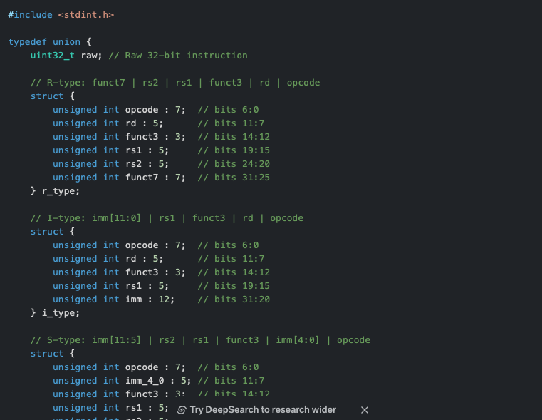 samsoniuk's tweet image. I asked grok to describe a union of bit field structs that maps correctly all RV32I instructions and the respective bit fields... but I was surprised that some friends never had saw bit fields before, although it was part of original K&amp;amp;R, back in 1978! 😁
x.com/i/grok/share/p…