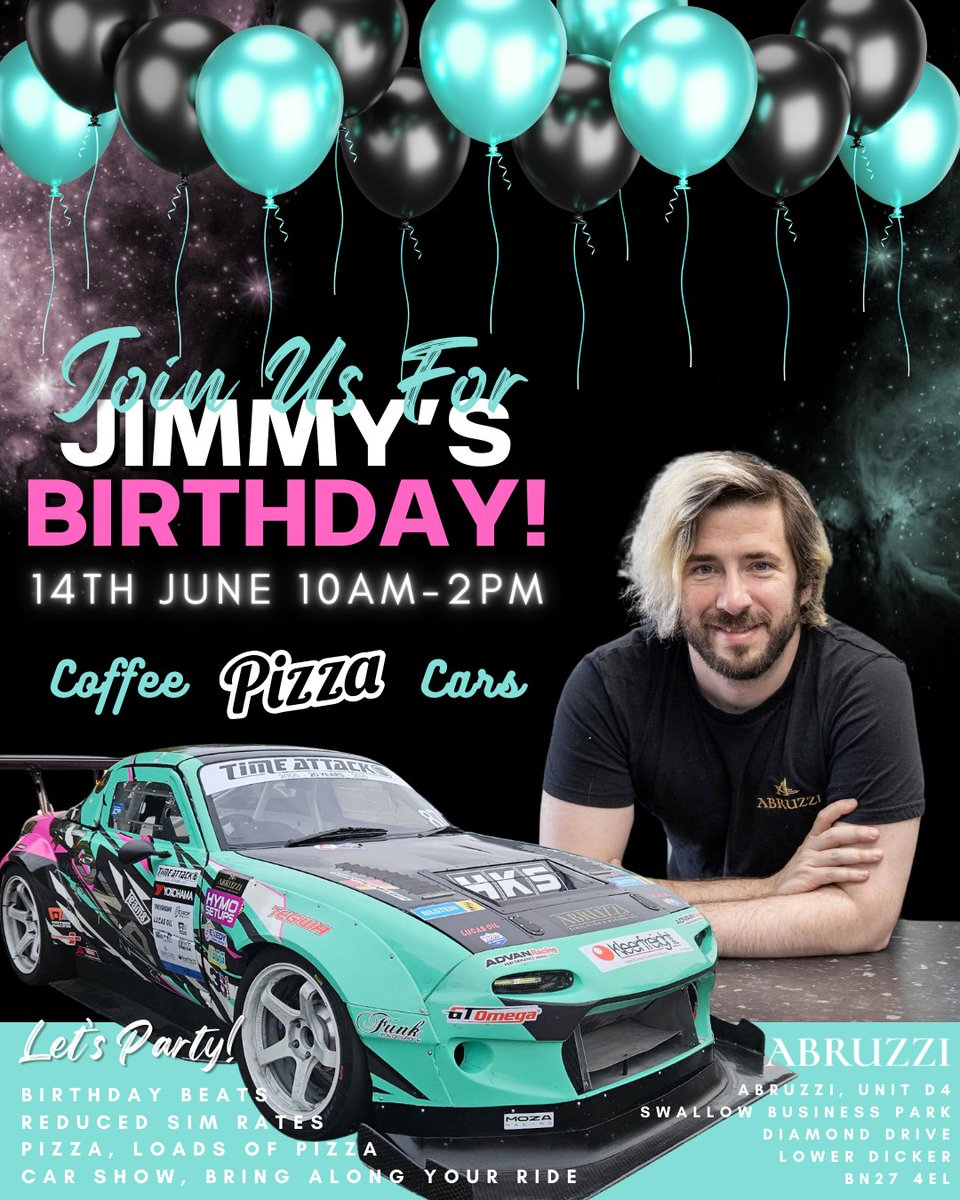 Abruzzionline's tweet image. JIMMY'S BIRTHDAY! 🎂

⏰ 14/06 10am-2pm 
🍕 Pizza, premium coffee &amp;amp; refreshments on site
🚘️ It wouldn't be a Jimmy event without cars.. bring your ride! 

Come race and wish Jimmy a Happy Birthday in person! 

Find out all the details: abruzzishowroom.co.uk/jimmys-birthda…

 #BirthdayBash