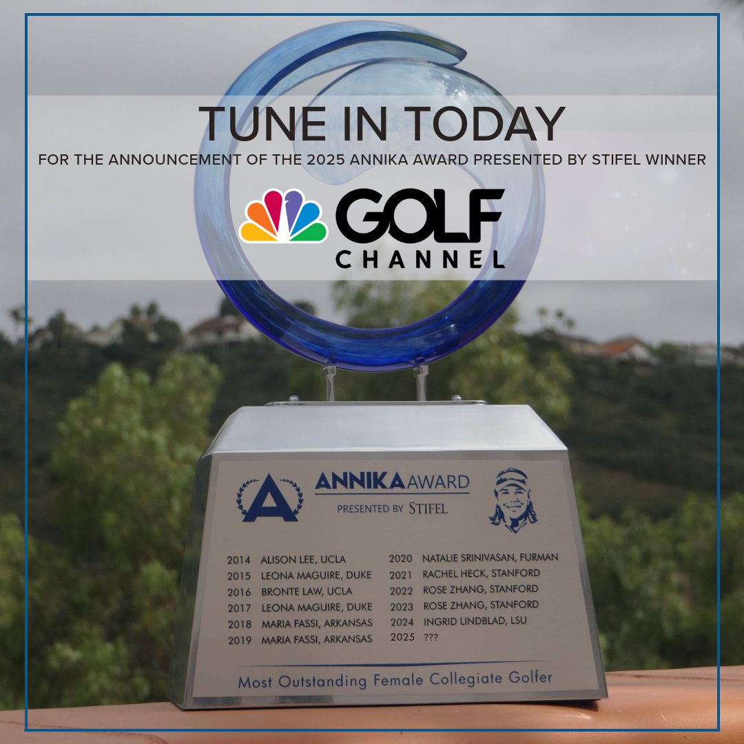 The ANNIKA Award (@theannikaaward) on Twitter photo Today’s the day! Be sure to tune in to the Golf Channel today for the announcement of the 2025 ANNIKA Award presented by @stifel winner! <a href="/ANNIKA_Fdn/">ANNIKA Foundation</a> Today’s the day! Be sure to tune in to the Golf Channel today for the announcement of the 2025 ANNIKA Award presented by @stifel winner! <a href="/ANNIKA_Fdn/">ANNIKA Foundation</a>