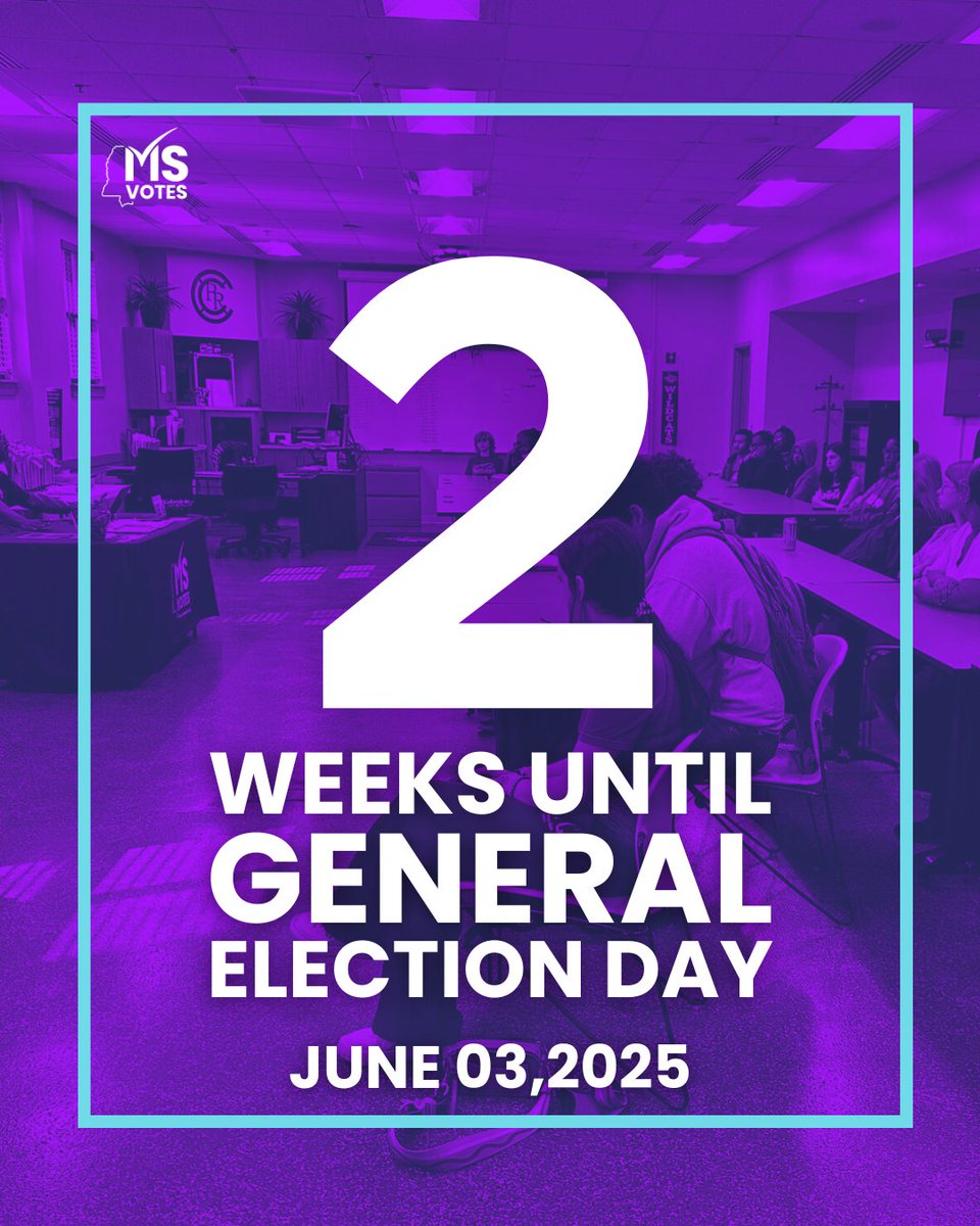 MSVotes's tweet photo. Municipal General Elections are 2 weeks away! Are you prepared? Need assistance? Reach out to the MS Votes Voter Information Hotline at 1-833-678-4321 !

#MSVotes #Up2Us https://t.co/zPeEQ844KW