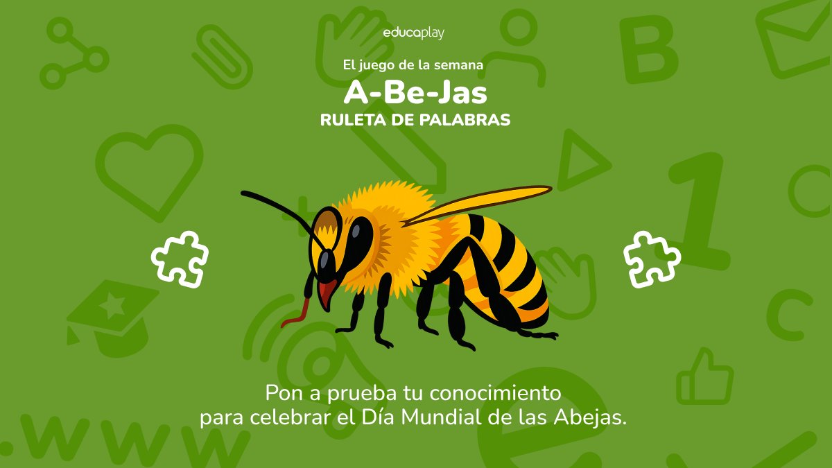 EDUCAPLAY's tweet photo. 🎮 El juego de la semana 🎮

Hoy, #DiaMundialDeLasAbejas , te retamos a completar esta Ruleta de palabras. 🐝 

👉 https://t.co/46YTBl9PtN

#juegodelasemana #RuletadePalabras https://t.co/8DGOmV7o2L