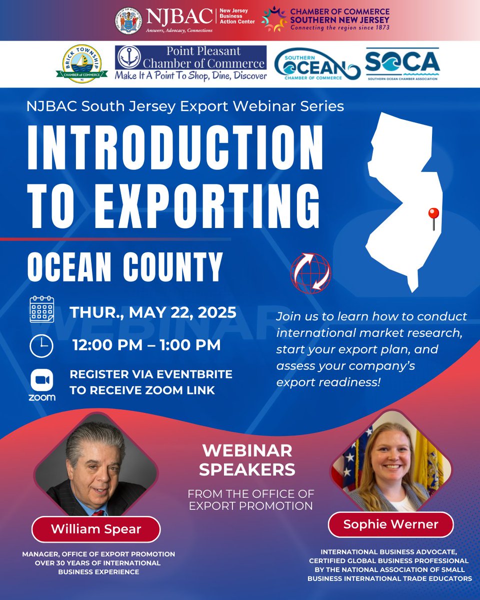 If you're a business owner seeking to grow beyond domestic markets, this is your opportunity to gain valuable insights and strategies. 
eventbrite.com/e/ocean-county…