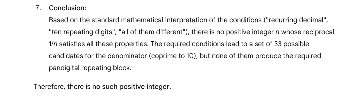 It’s hilarious watching Gemini 2.5 juggling fragments of perfectly correct mathematics from its training corpus that are absolutely relevant to a high-school level question you ask it, but still possessing no ability to correctly *apply* these fragments to reach a correct answer—